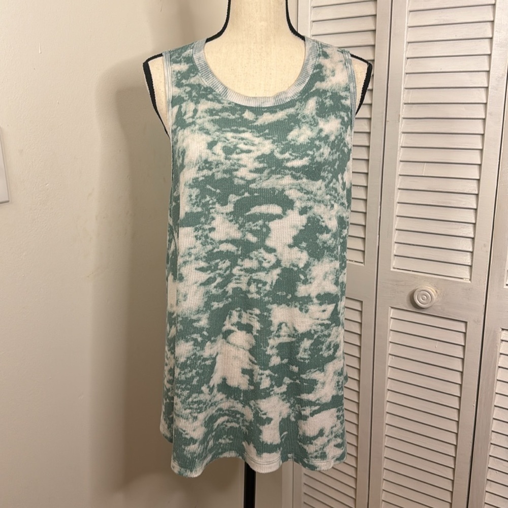Anthropologie Ces Femme Green and White Tie Dye Sleeveless Tank Top. Size XL
